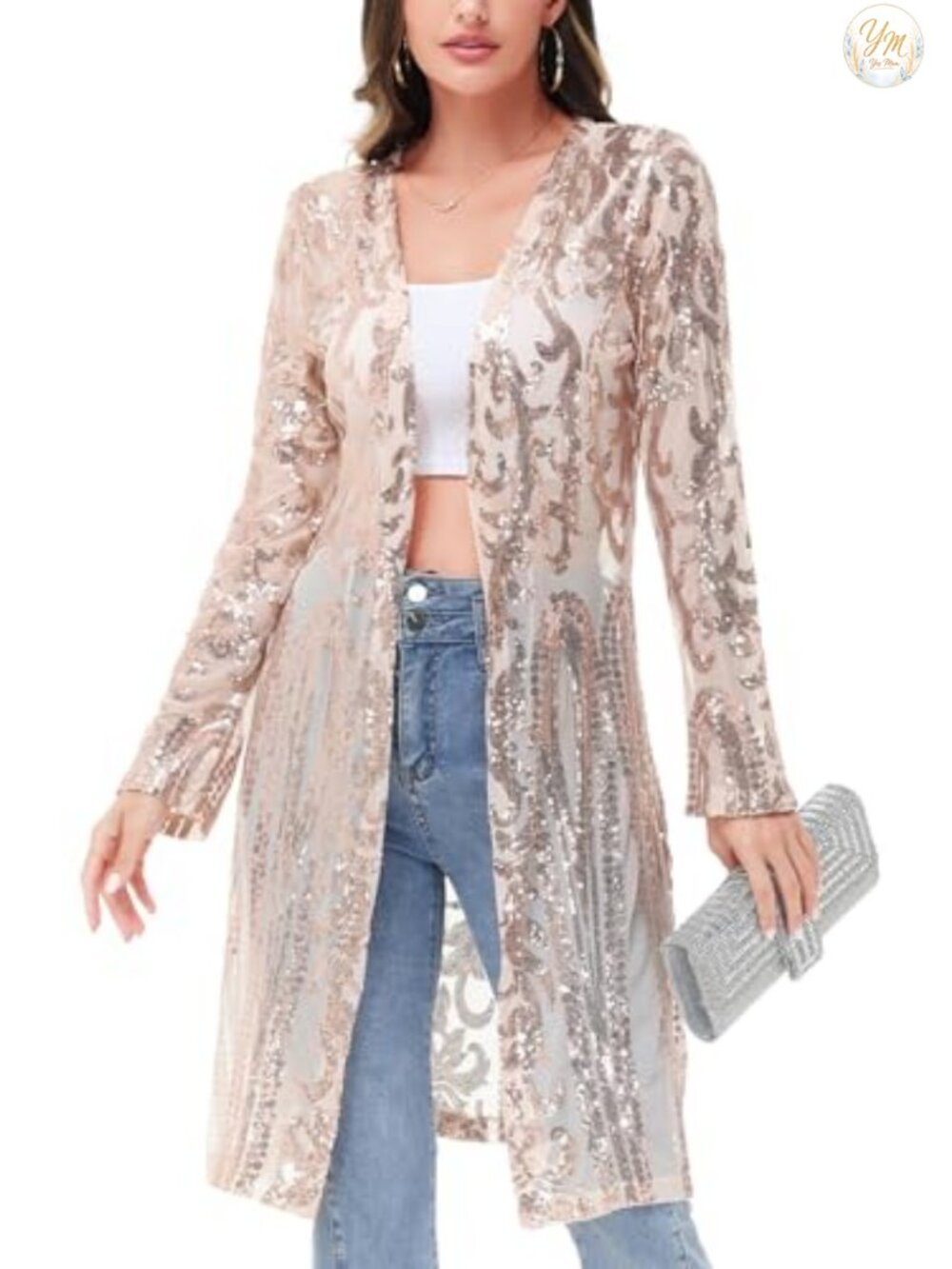 Women's Sparkly Sequin Cardigan Long Sleeve Open Front Glitter Kimono